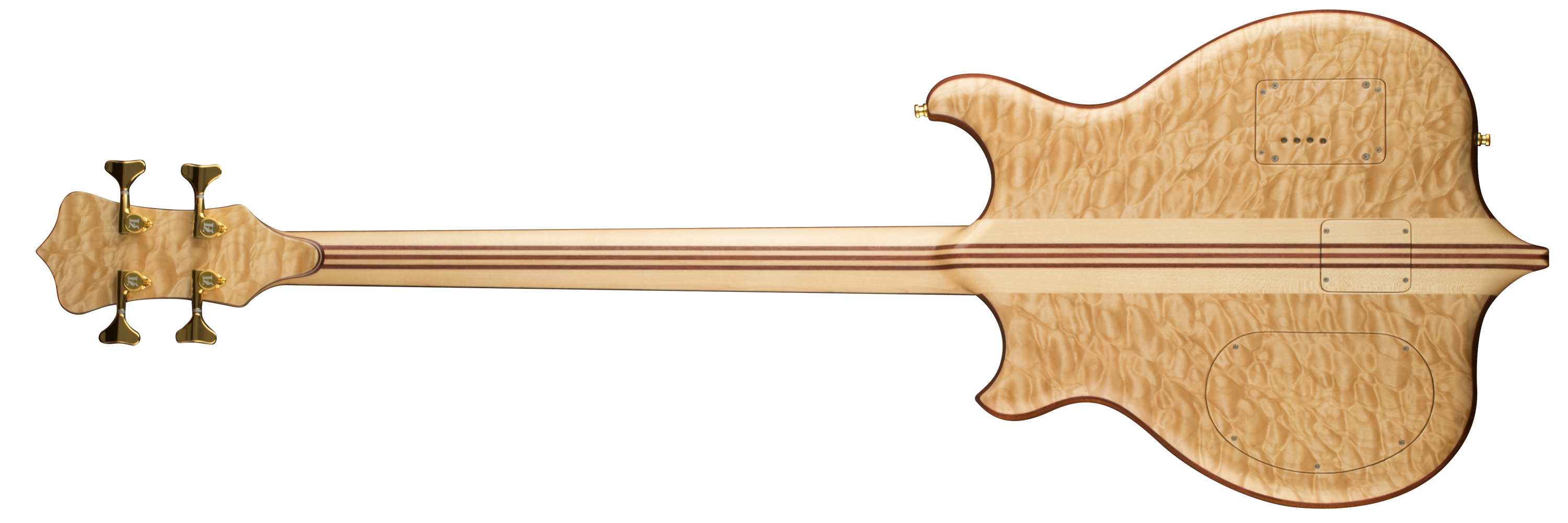 Back view of Series II 4-string bass in Quilted Maple