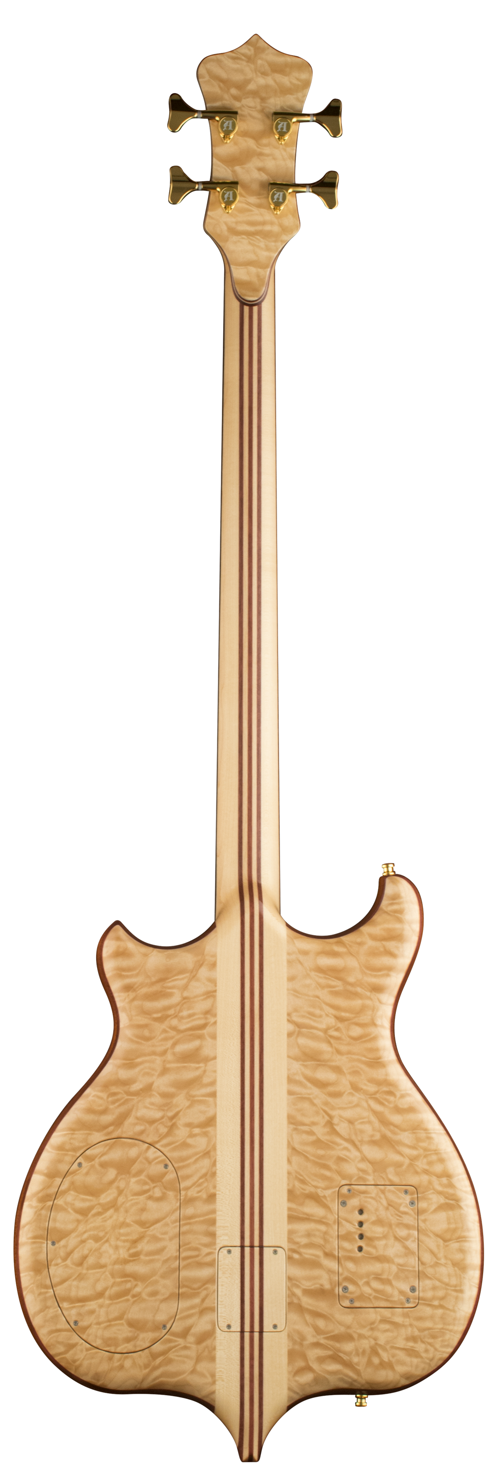 Back view of Series II 4-string bass in Quilted Maple