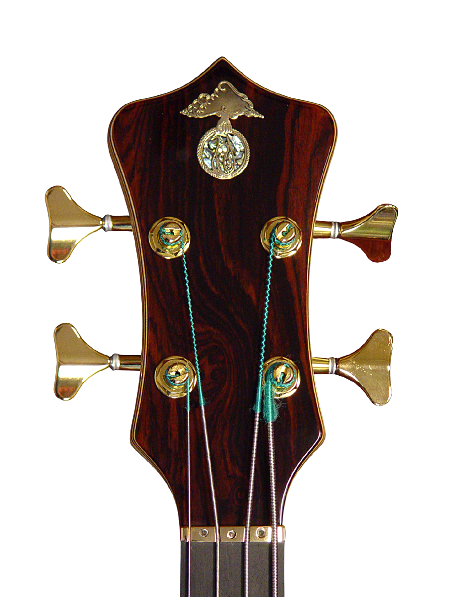 Bronze inlaid logo with black mother of pearl and abalone