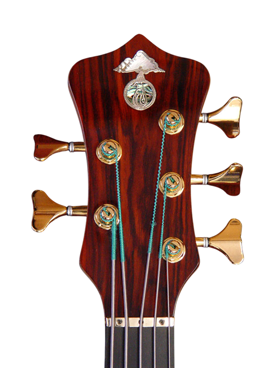 Silver inlaid logo with mother of pearl and abalone