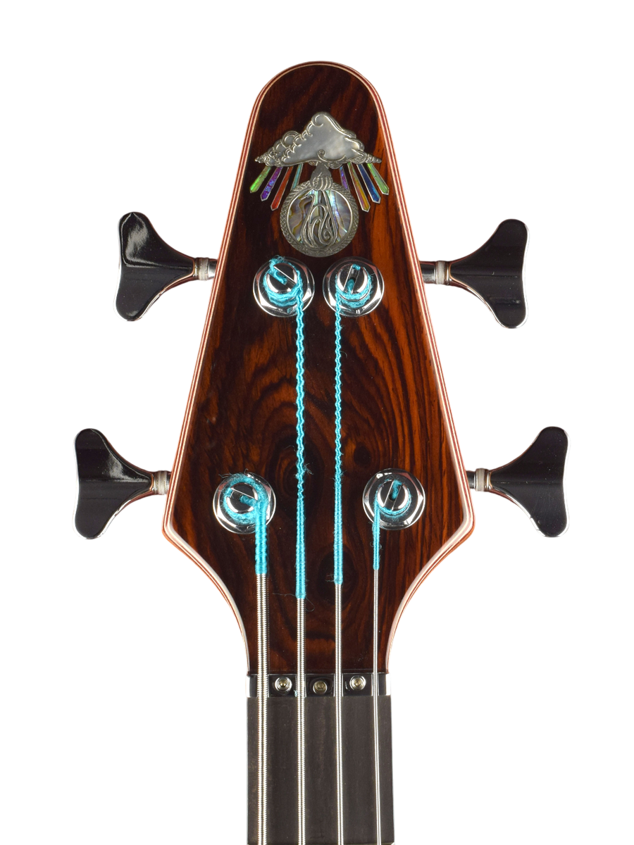 Silver inlaid logo with mother of pearl and abalone plus abalone rays