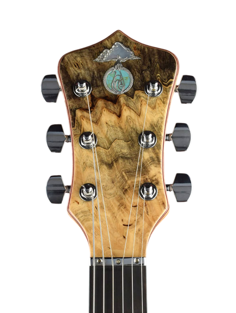 Silver inlaid logo with mother of pearl and recon turquoise